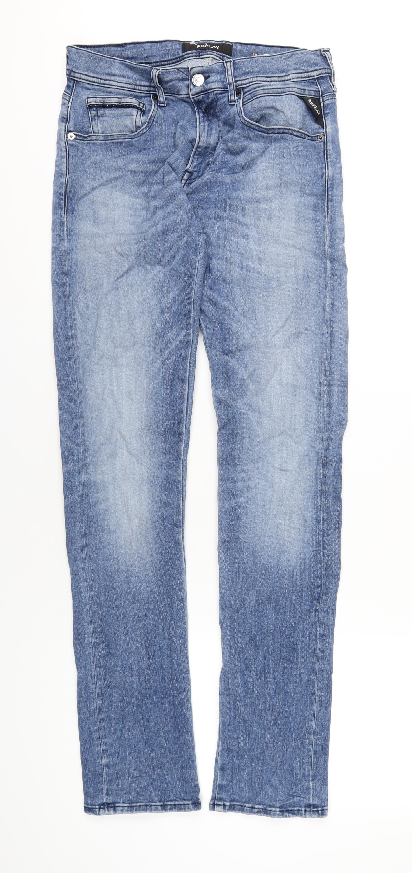 Mens UK Size 30 in Replay Regular Fit Skinny Blue Jeans