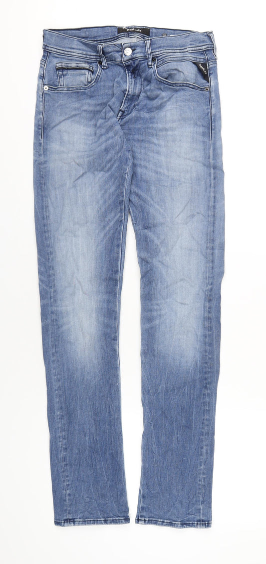 Mens UK Size 30 in Replay Regular Fit Skinny Blue Jeans