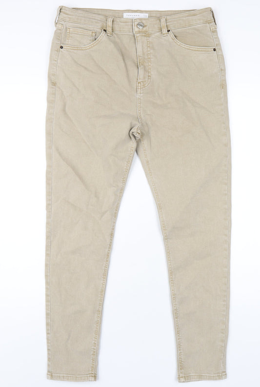 Topshop Womens Beige Cotton Skinny Jeans Size 34 in L32 in Regular Zip