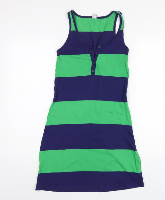 Old Navy Womens Blue Striped Cotton Tank Dress Size XS Scoop Neck Pullover