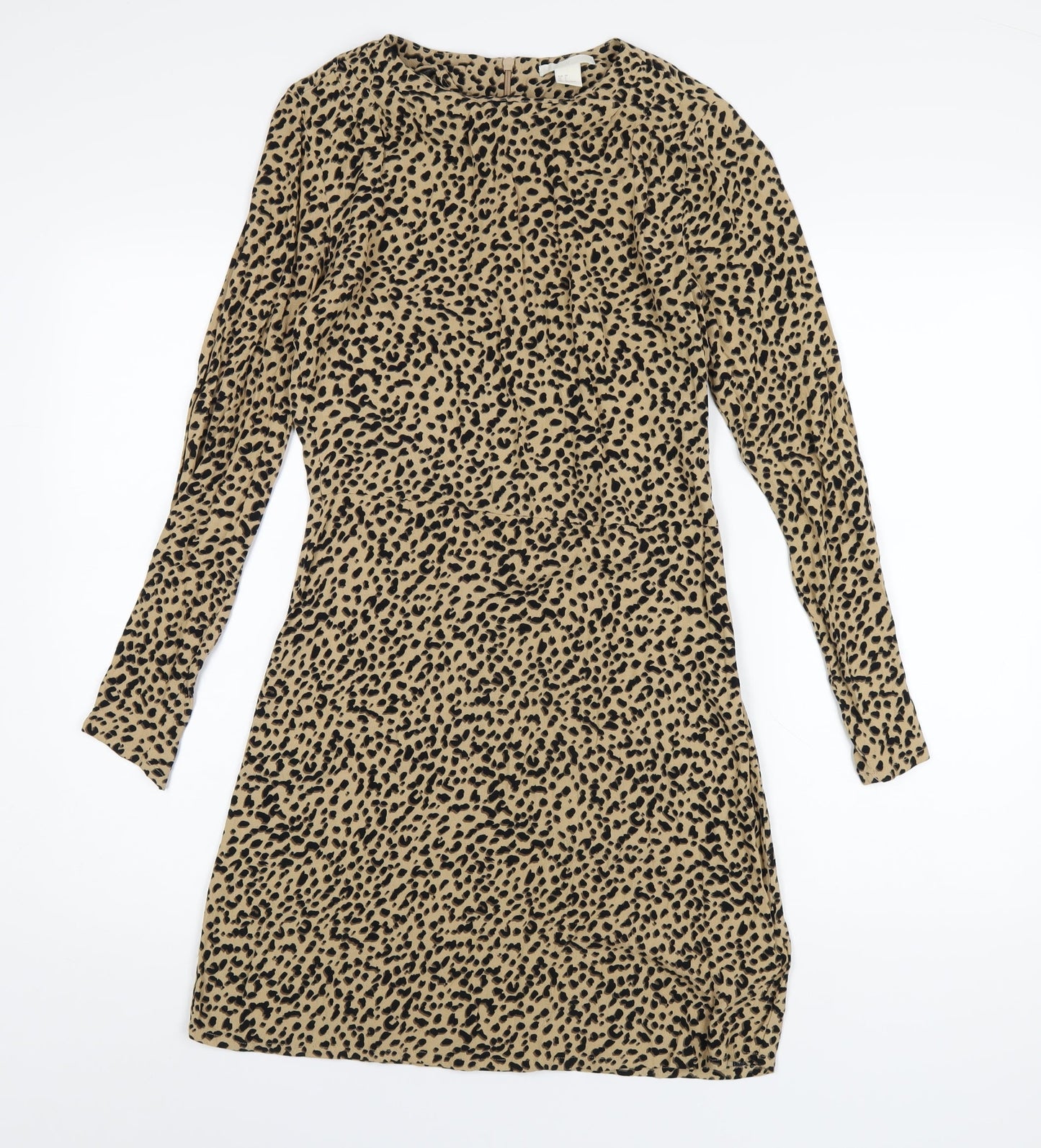 H&M Womens Brown Animal Print Viscose A-Line Size 6 Round Neck Zip