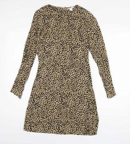 H&M Womens Brown Animal Print Viscose A-Line Size 6 Round Neck Zip