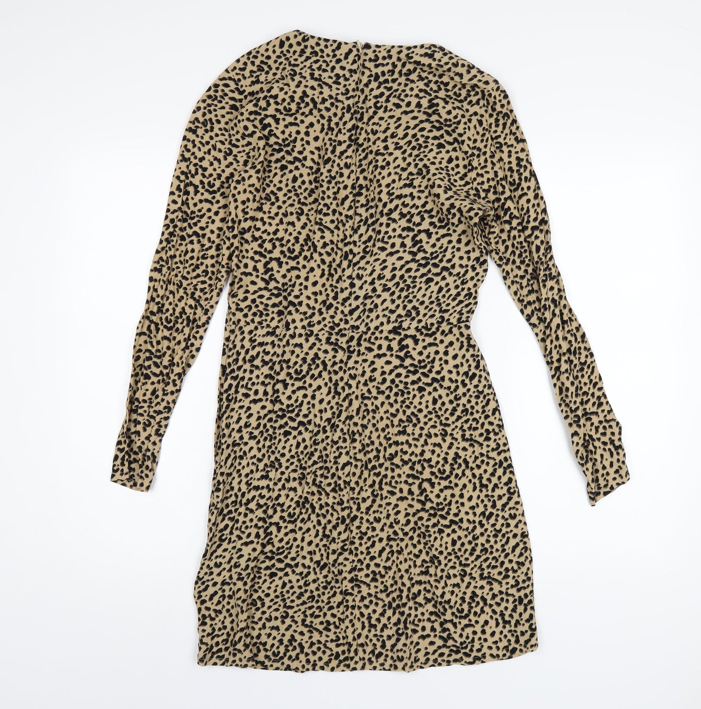 H&M Womens Brown Animal Print Viscose A-Line Size 6 Round Neck Zip