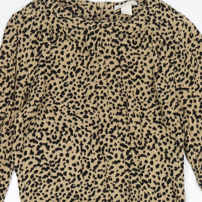 H&M Womens Brown Animal Print Viscose A-Line Size 6 Round Neck Zip