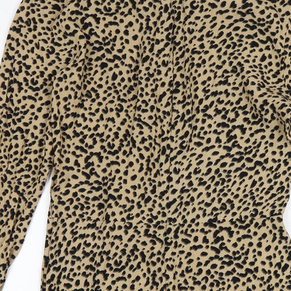 H&M Womens Brown Animal Print Viscose A-Line Size 6 Round Neck Zip