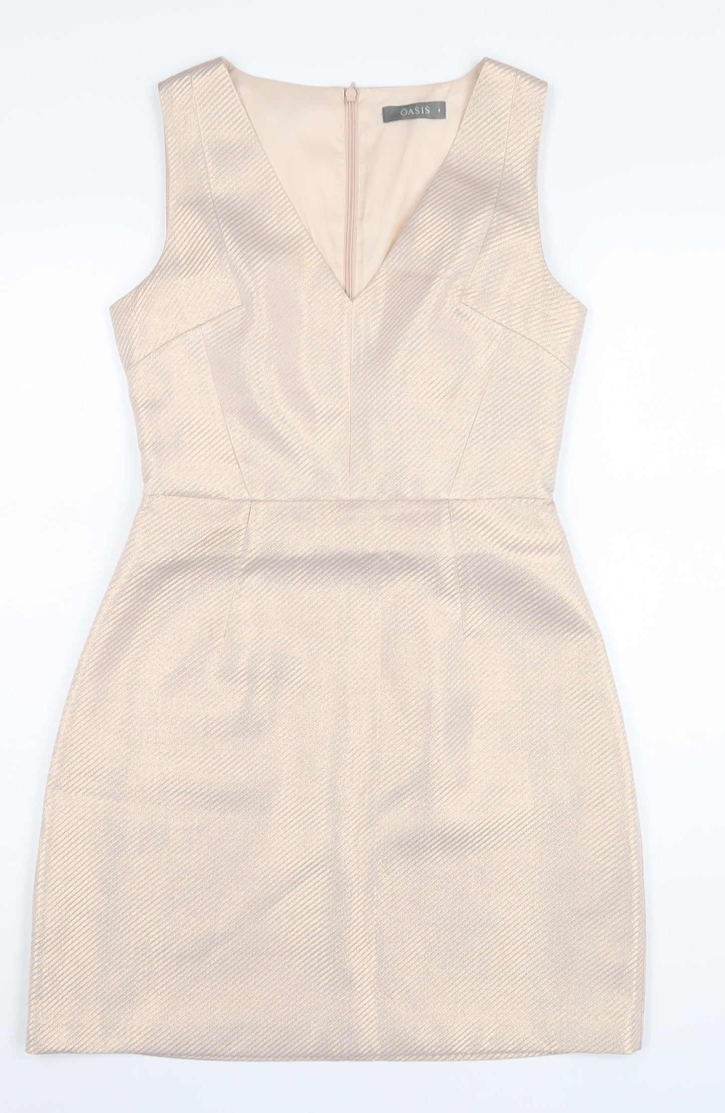 Oasis Womens Beige Polyester A-Line Size 8 V-Neck Zip