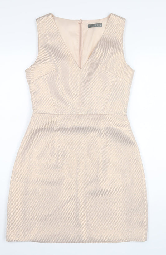 Oasis Womens Beige Polyester A-Line Size 8 V-Neck Zip