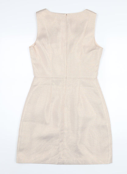 Oasis Womens Beige Polyester A-Line Size 8 V-Neck Zip