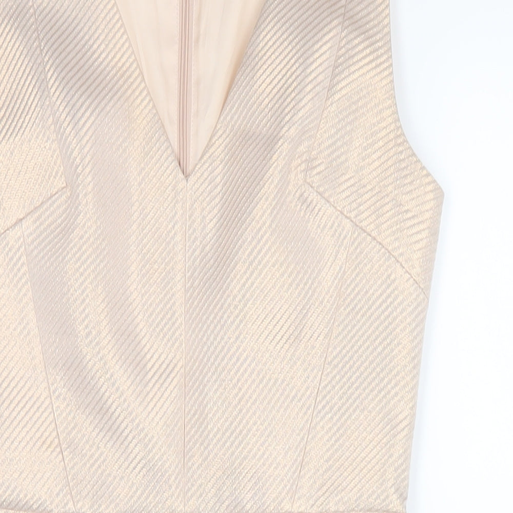 Oasis Womens Beige Polyester A-Line Size 8 V-Neck Zip