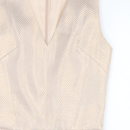 Oasis Womens Beige Polyester A-Line Size 8 V-Neck Zip