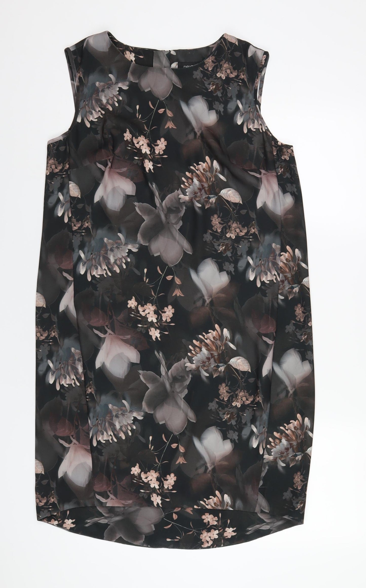 NEXT Womens Black Floral Polyester A-Line Size 12 Round Neck Zip