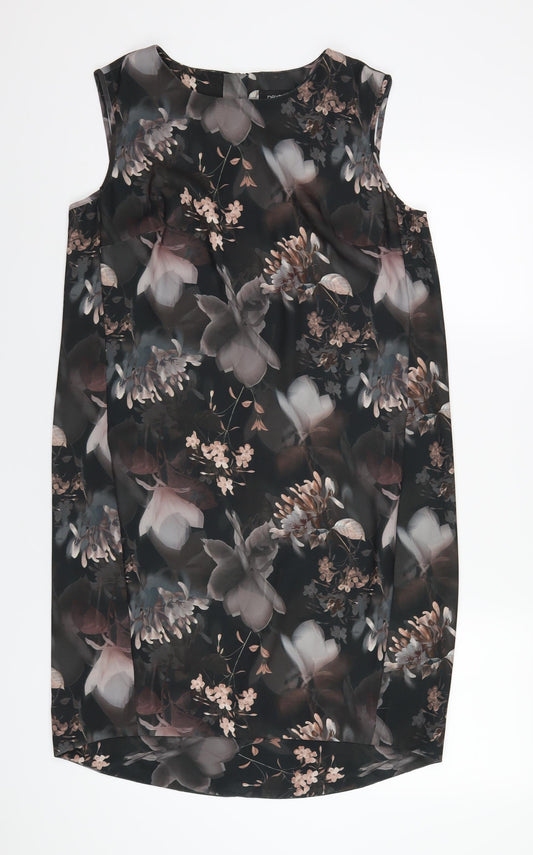 NEXT Womens Black Floral Polyester A-Line Size 12 Round Neck Zip