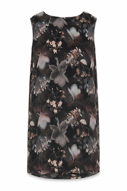 NEXT Womens Black Floral Polyester A-Line Size 12 Round Neck Zip