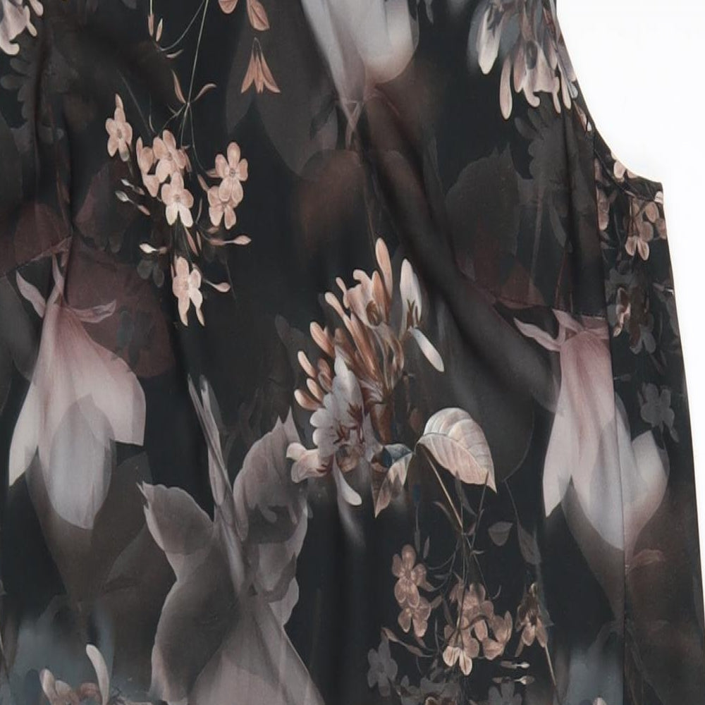 NEXT Womens Black Floral Polyester A-Line Size 12 Round Neck Zip