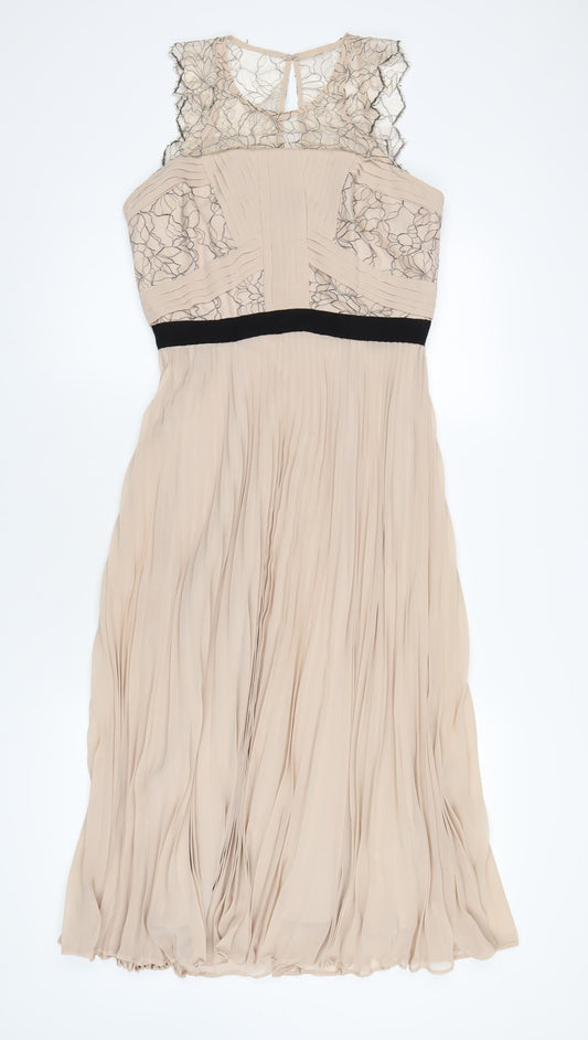 Monsoon Womens Beige Nylon A-Line Size 10 Round Neck Zip