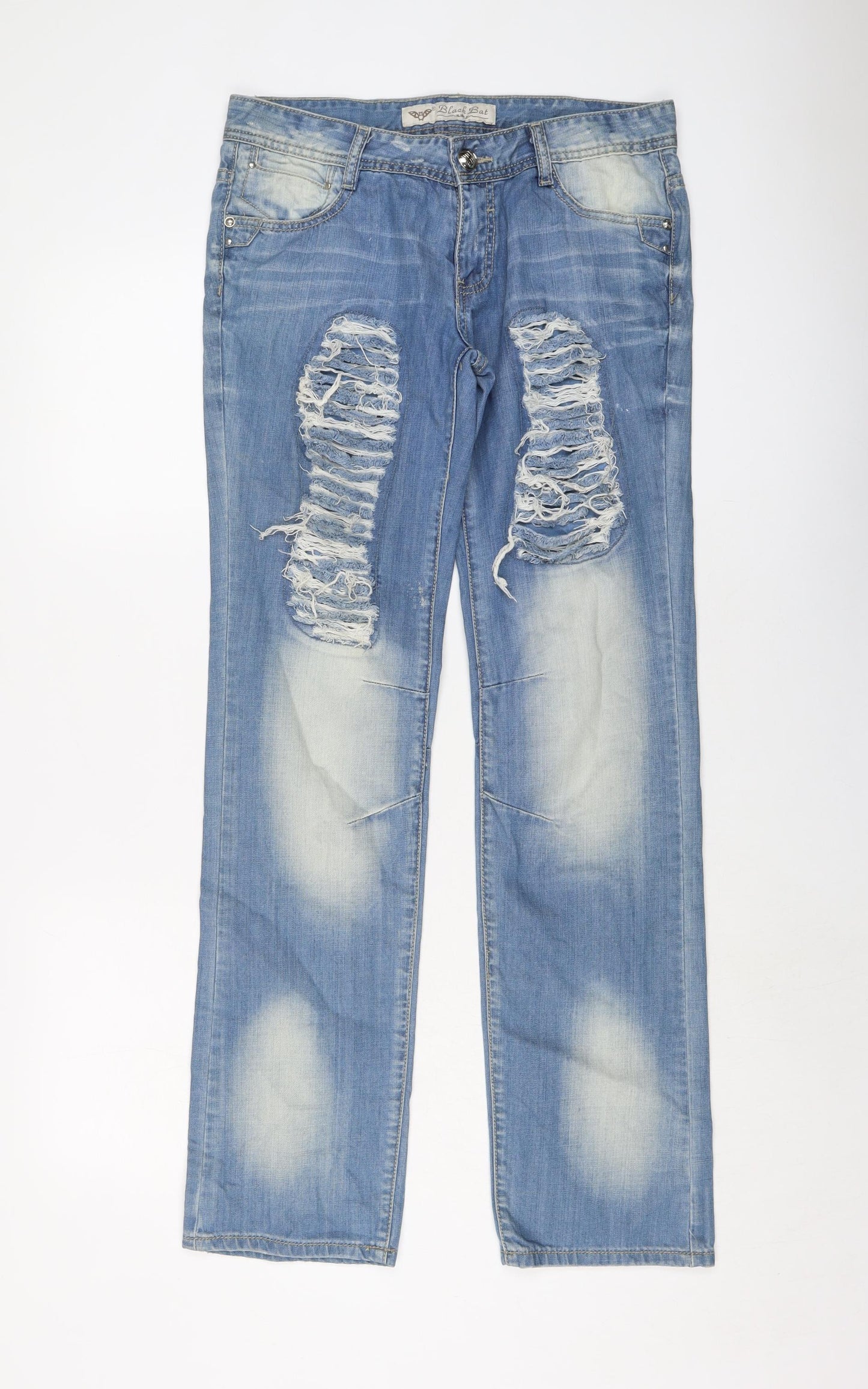 Black Bat Mens Blue Cotton Straight Jeans Size 32 in L32 in Regular Button