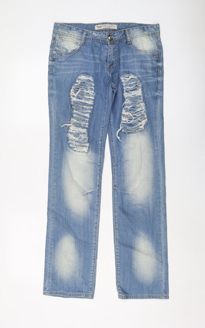 Black Bat Mens Blue Cotton Straight Jeans Size 32 in L32 in Regular Button