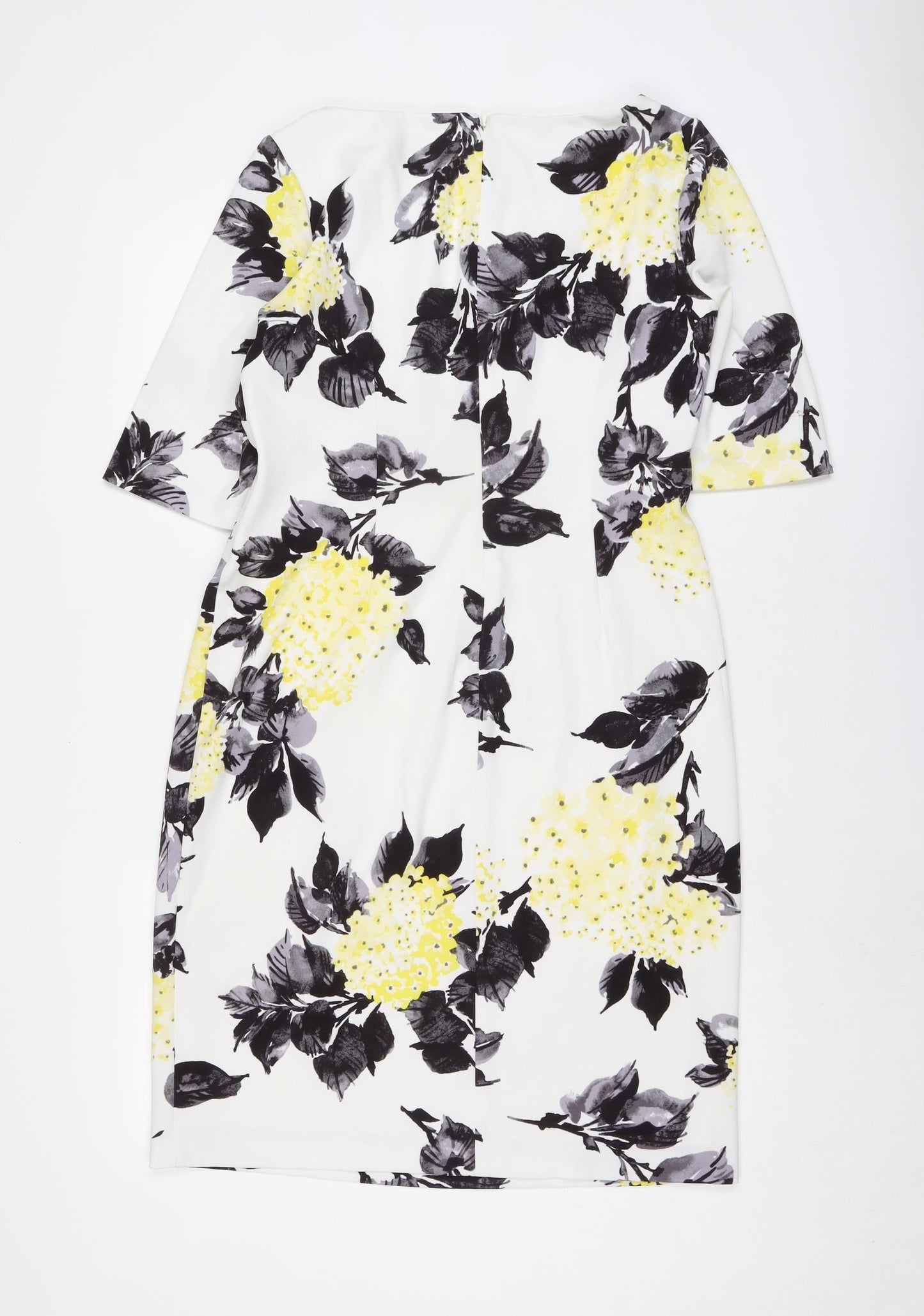 Jessica Howard Womens White Floral Polyester Pencil Dress Size 16 Round Neck Zip