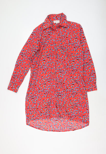 Dancing Leopard Womens Red Floral Polyester Shirt Dress Size M Collared Button