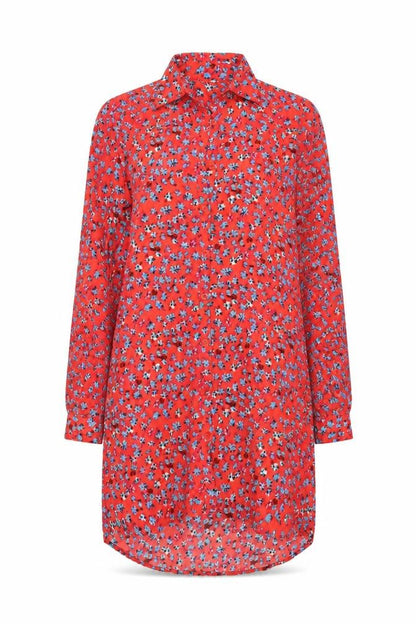 Dancing Leopard Womens Red Floral Polyester Shirt Dress Size M Collared Button