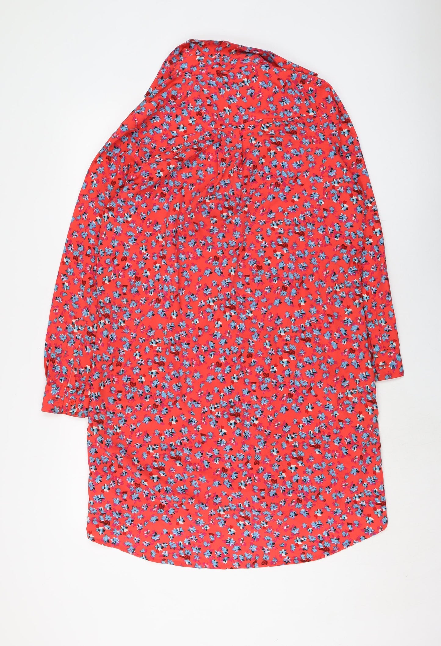 Dancing Leopard Womens Red Floral Polyester Shirt Dress Size M Collared Button