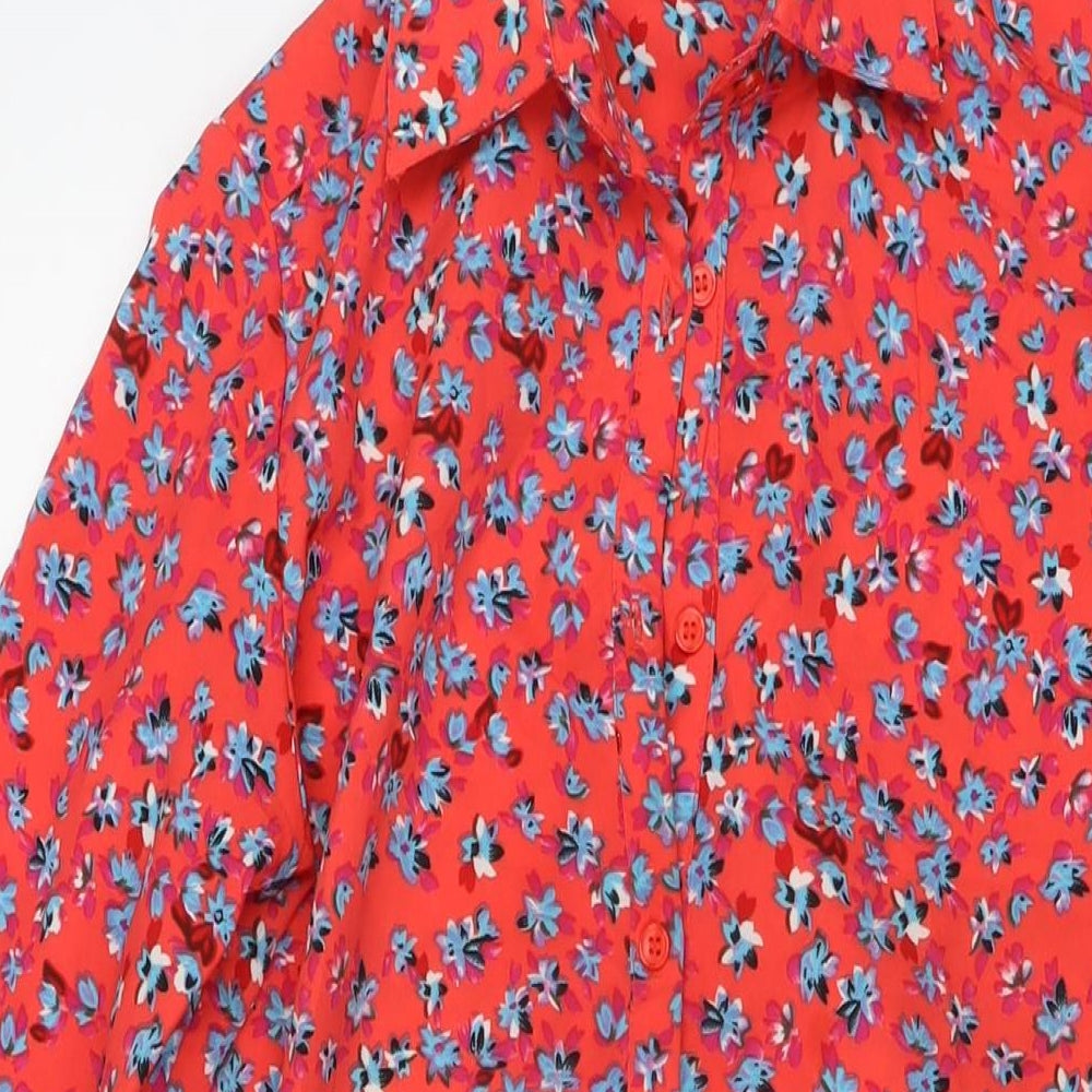 Dancing Leopard Womens Red Floral Polyester Shirt Dress Size M Collared Button