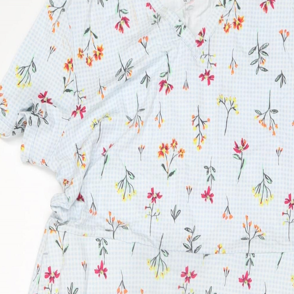 Land's End Womens Blue Floral Cotton A-Line Size S V-Neck Pullover