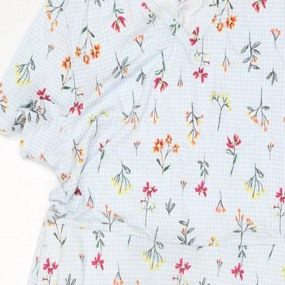 Land's End Womens Blue Floral Cotton A-Line Size S V-Neck Pullover