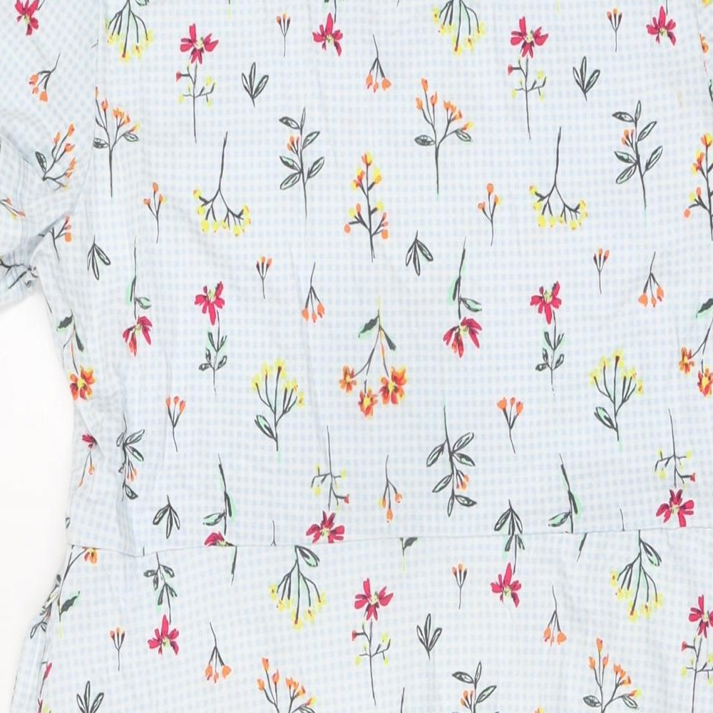 Land's End Womens Blue Floral Cotton A-Line Size S V-Neck Pullover