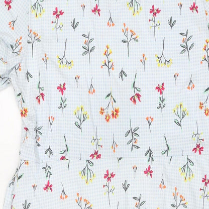Land's End Womens Blue Floral Cotton A-Line Size S V-Neck Pullover