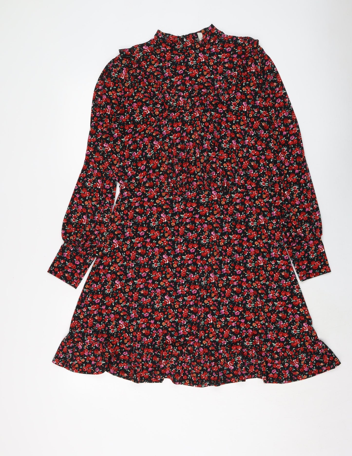 Oasis Womens Multicoloured Floral Polyester A-Line Size M Mock Neck Button