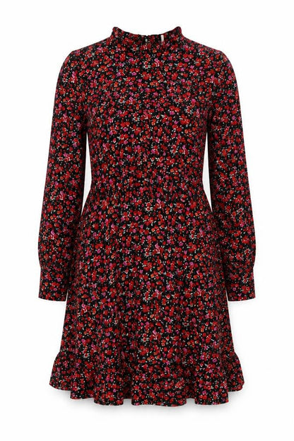 Oasis Womens Multicoloured Floral Polyester A-Line Size M Mock Neck Button