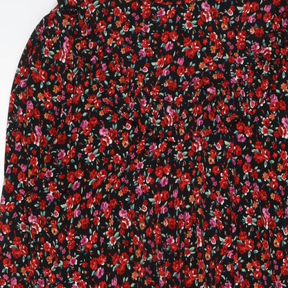 Oasis Womens Multicoloured Floral Polyester A-Line Size M Mock Neck Button