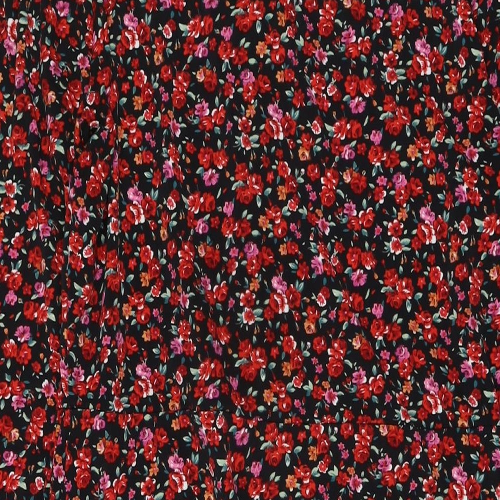 Oasis Womens Multicoloured Floral Polyester A-Line Size M Mock Neck Button