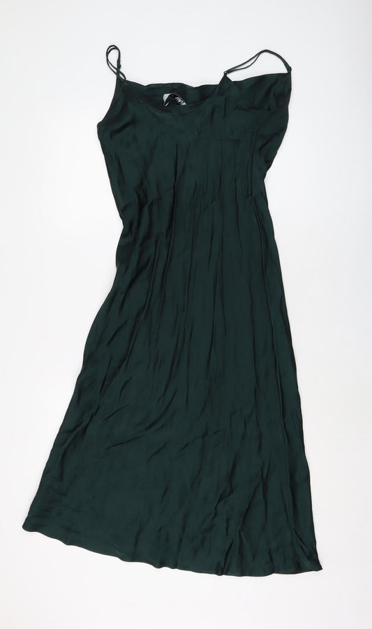Zara Womens Green Viscose A-Line Size S Collared Zip