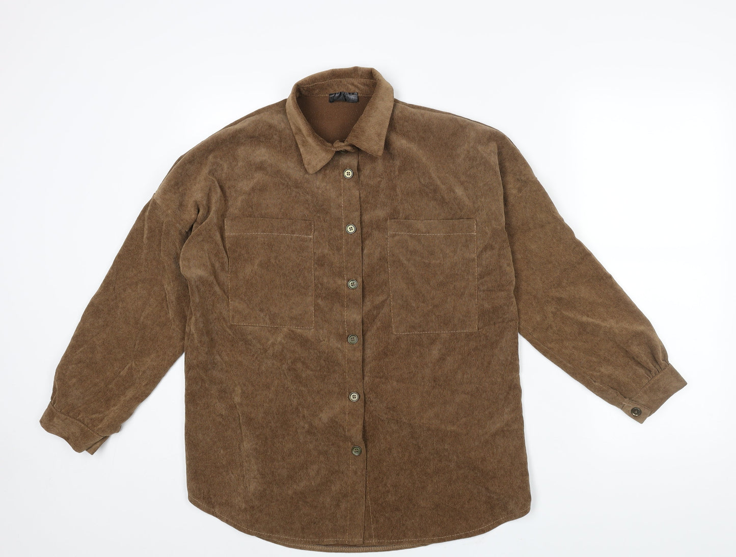 Womens UK Size 8 Rebellious Brown Basic Button-Up