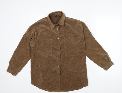 Womens UK Size 8 Rebellious Brown Basic Button-Up