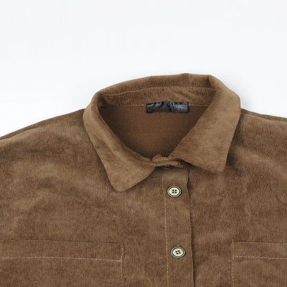 Womens UK Size 8 Rebellious Brown Basic Button-Up