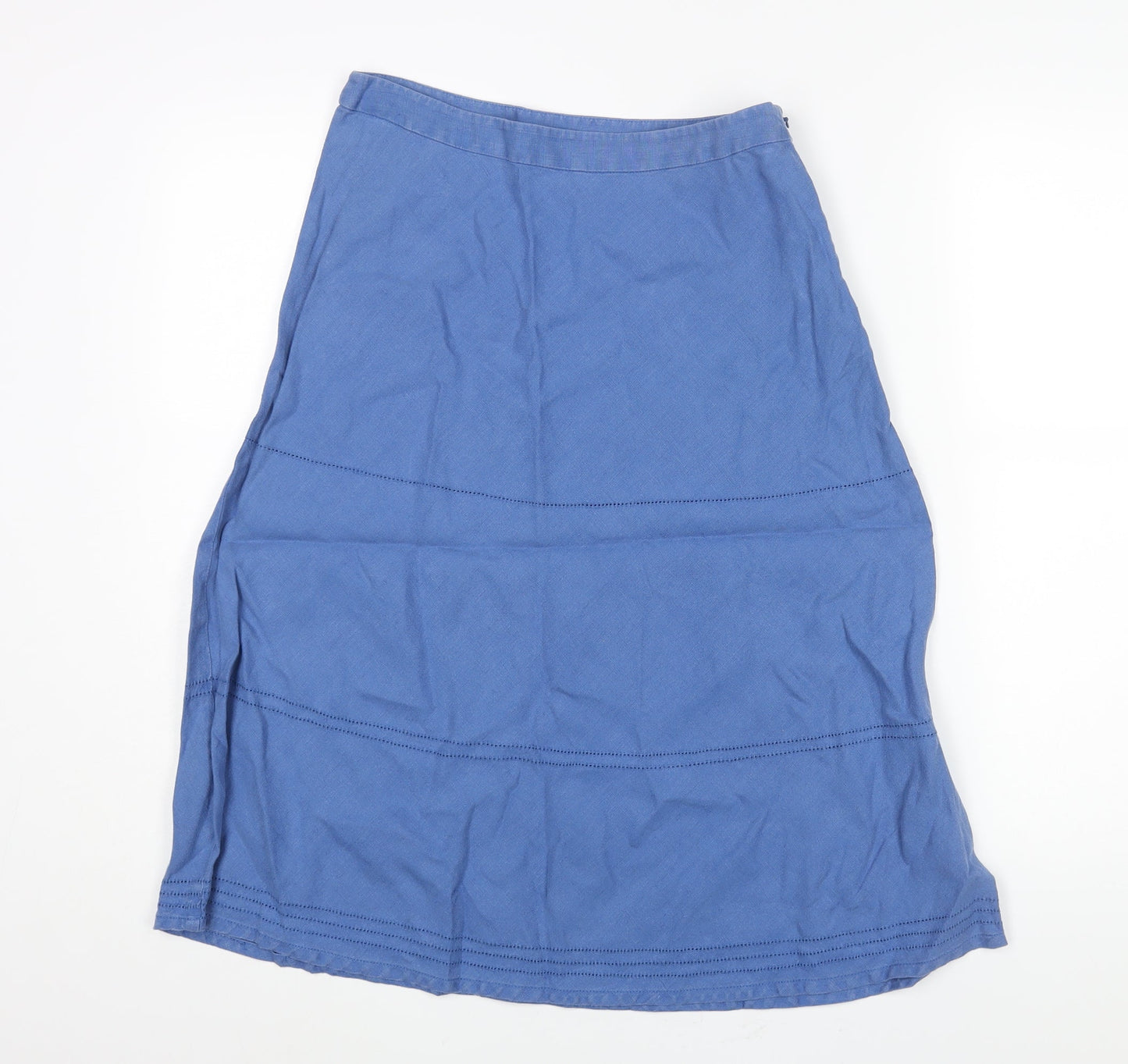 EAST Womens Blue Linen A-Line Skirt Size 8 Zip - Cut Out Detail