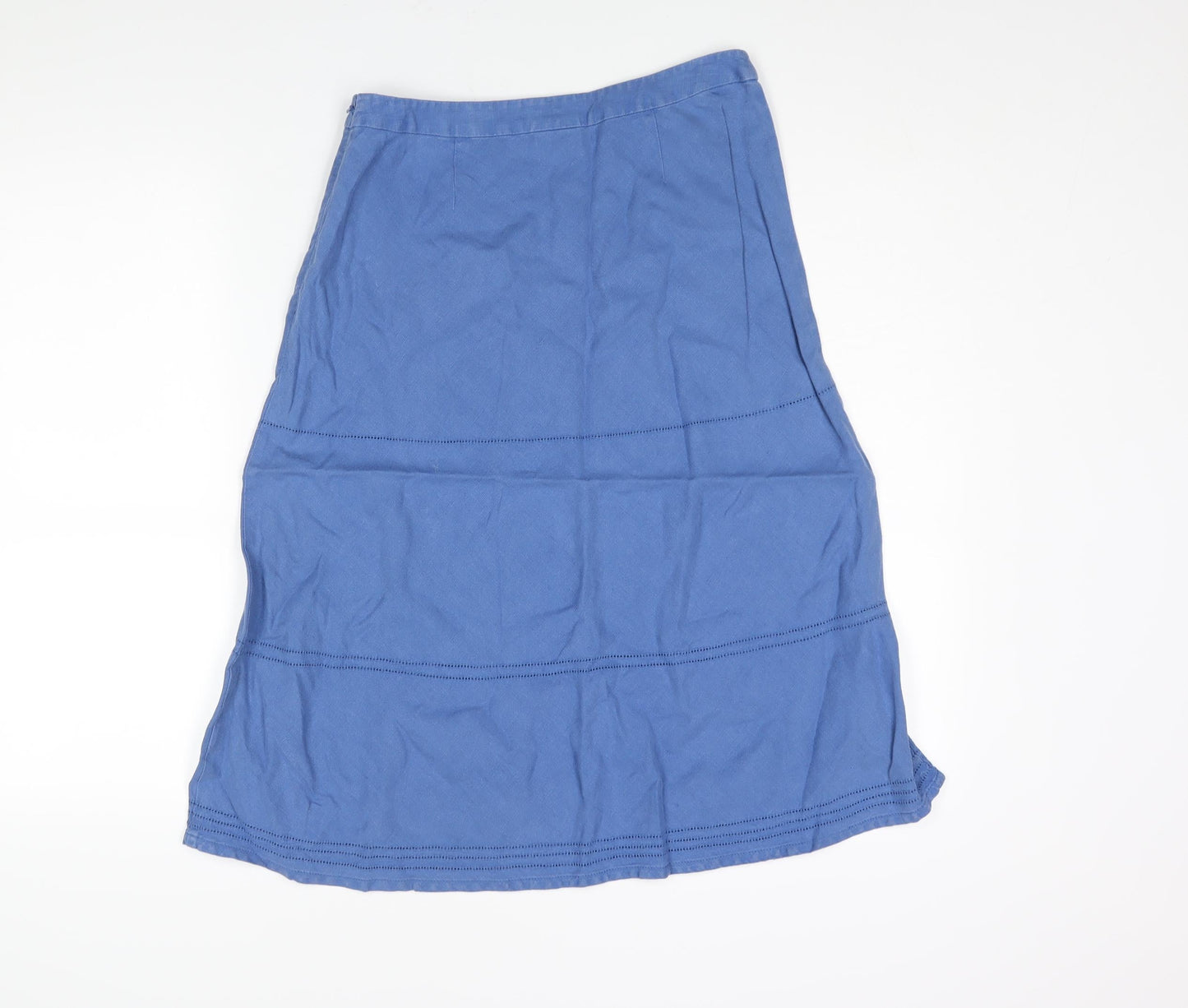 EAST Womens Blue Linen A-Line Skirt Size 8 Zip - Cut Out Detail