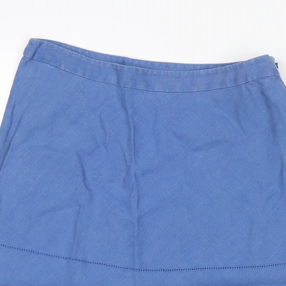 EAST Womens Blue Linen A-Line Skirt Size 8 Zip - Cut Out Detail