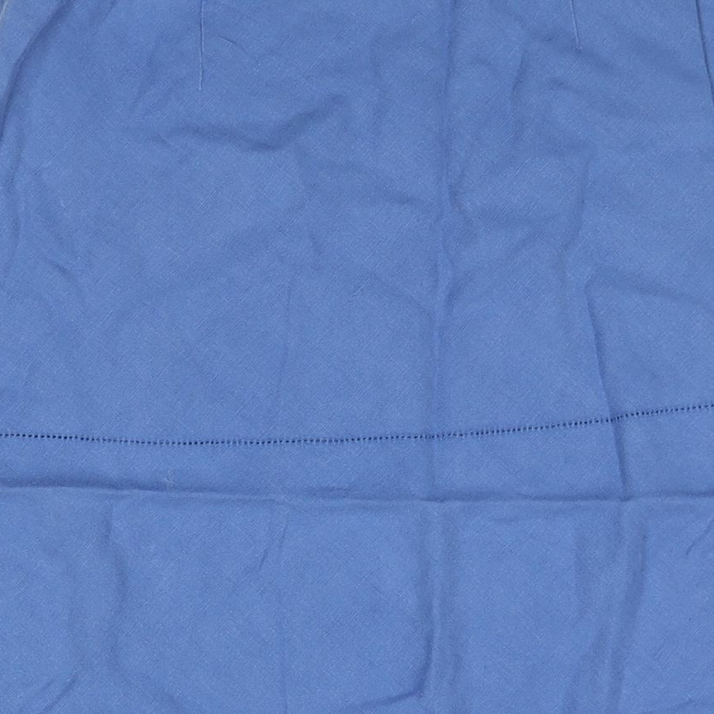 EAST Womens Blue Linen A-Line Skirt Size 8 Zip - Cut Out Detail