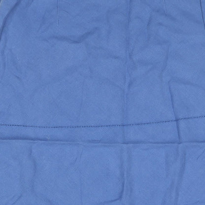 EAST Womens Blue Linen A-Line Skirt Size 8 Zip - Cut Out Detail