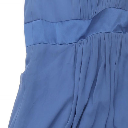 Alfred Angelo Womens Blue Polyester Ball Gown Size 14 Halter Zip - Belt Detail Rouched