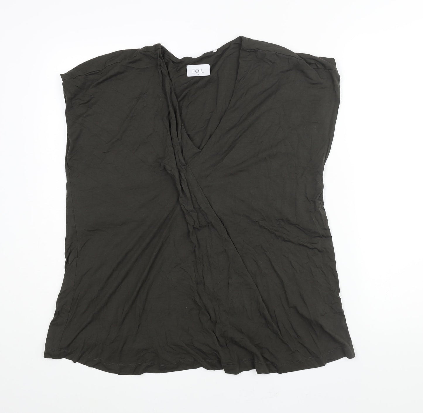 Foil Womens Brown Viscose Basic Blouse Size XL V-Neck - Pleat Detail