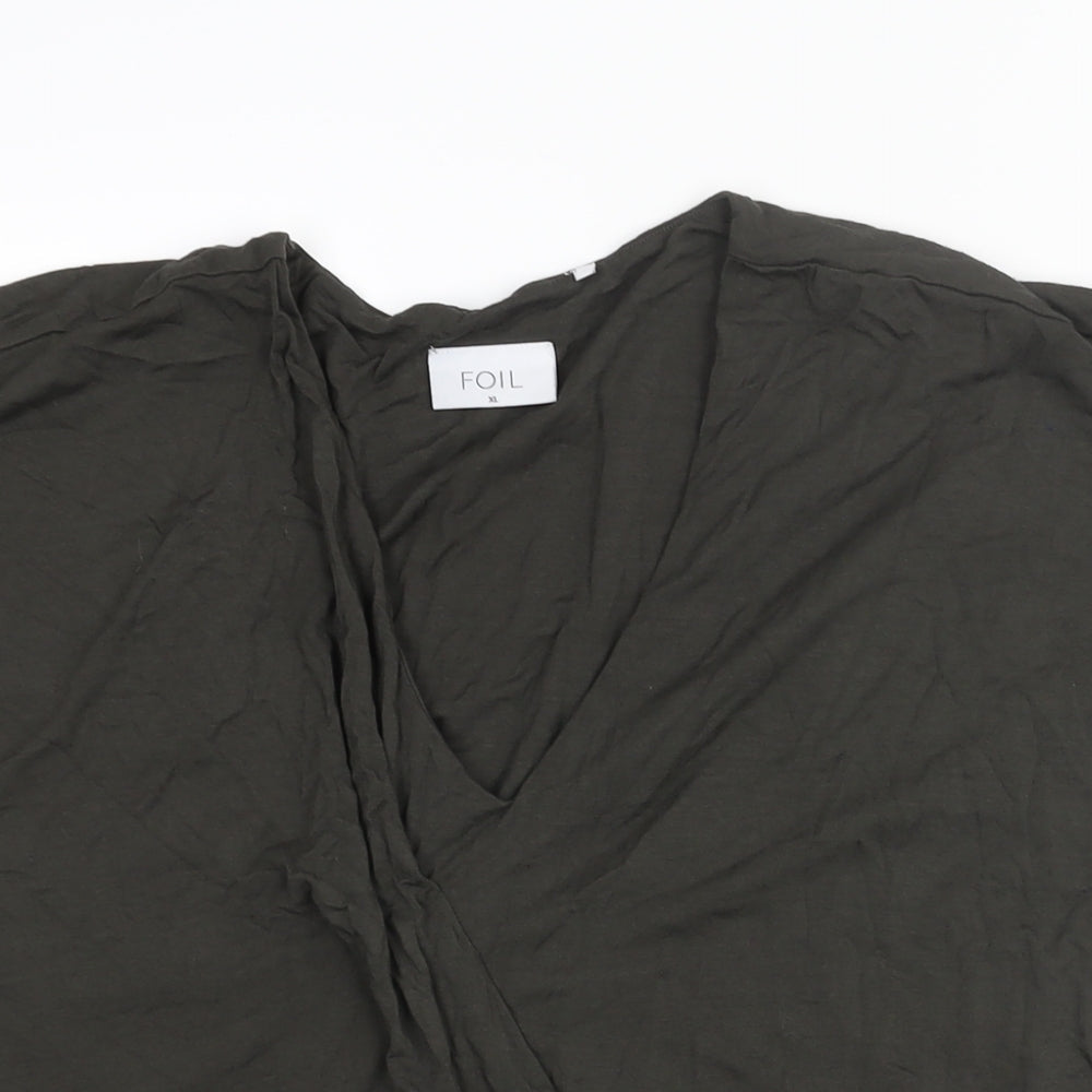 Foil Womens Brown Viscose Basic Blouse Size XL V-Neck - Pleat Detail