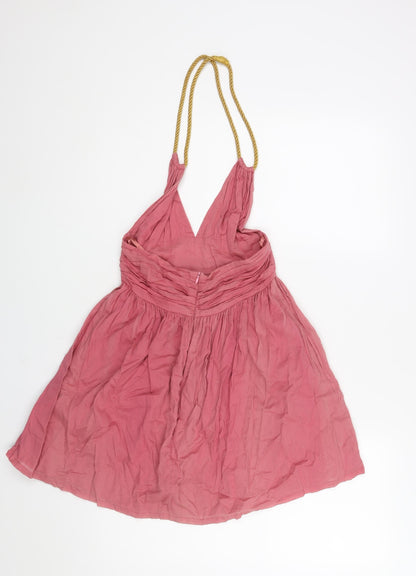 Topshop Womens Pink Cotton A-Line Size 8 Halter Zip - Rope Strap
