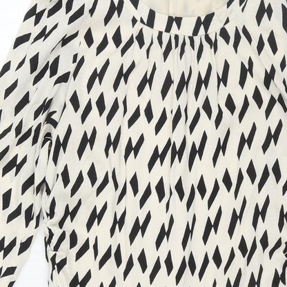 Country Road Womens Ivory Geometric Polyester Pencil Dress Size 6 Round Neck Zip - Vented Rouched
