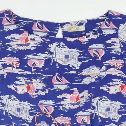 Love Label Womens Blue Geometric Polyester Playsuit One-Piece Size 10 L3 in Button - Boat Print Drawstring Waist