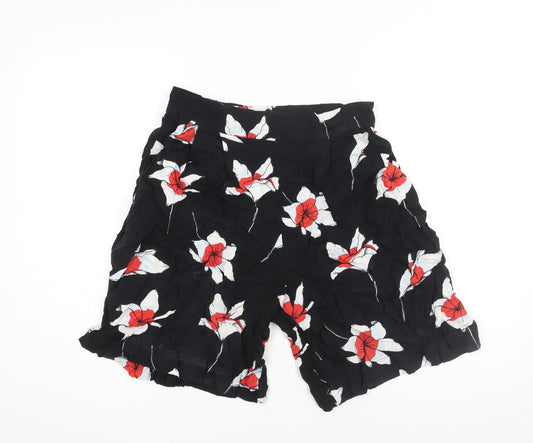 Monki Womens Black Floral Viscose Bermuda Shorts Size S L9 in Regular Pull On